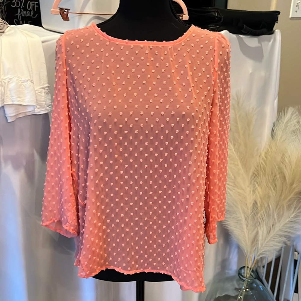 Salmon pink long sleeve blouse with peek a boo back